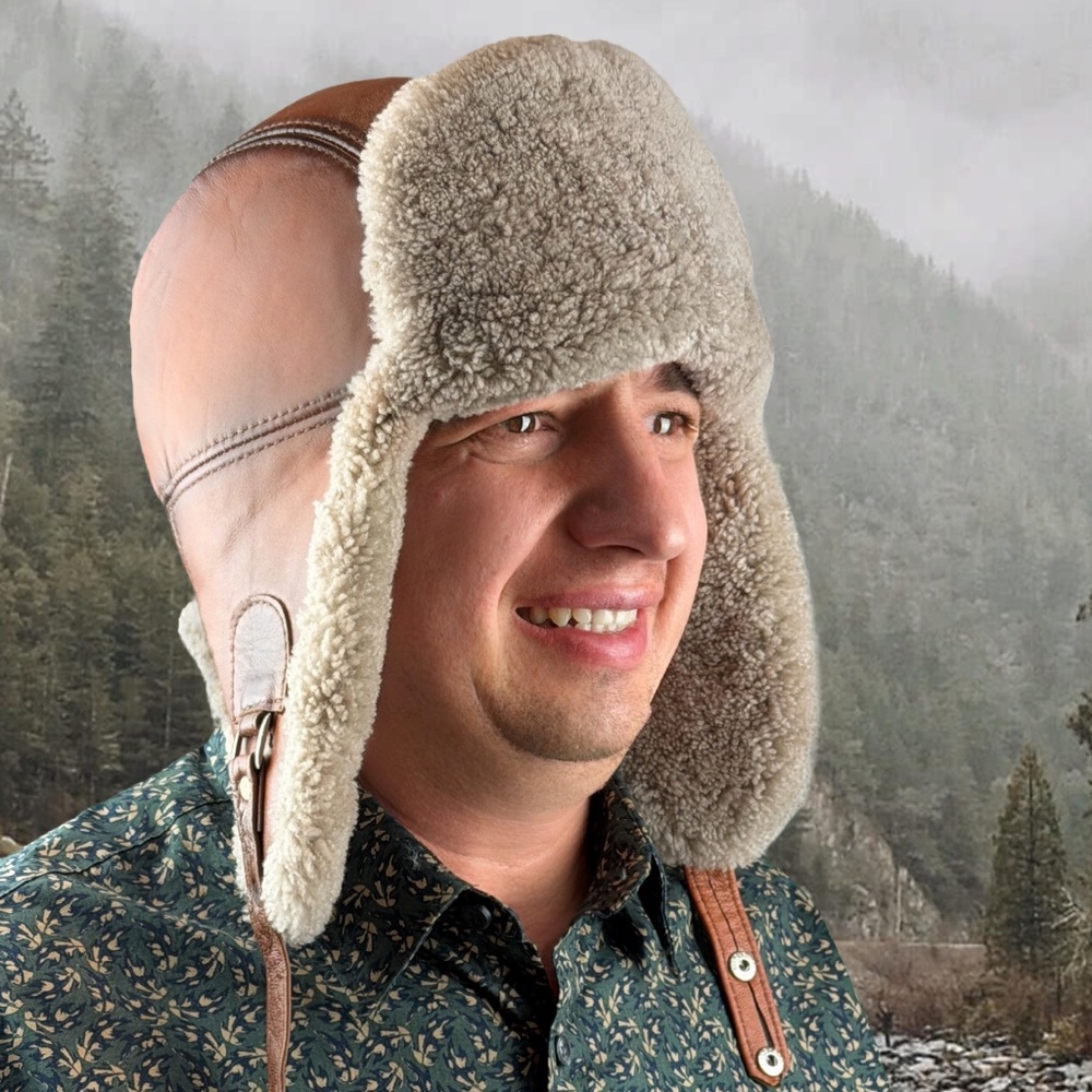 Shearling Sheepskin Leather Trapper Hat Aviator | Winter Hat | Ushanka - Picture 9 of 9